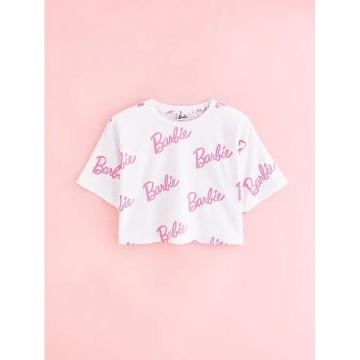 G21 Barbie White Slogan Cropped T-Shirt