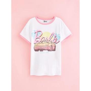 Barbie White Retro Car Graphic Print T-Shirt