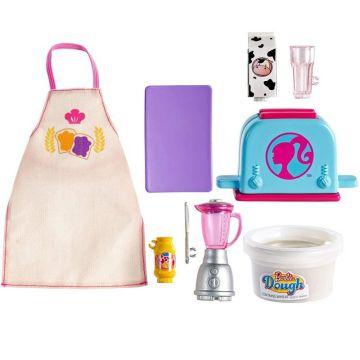 Barbie Cooking Baking Accessory Pack with Breakfast Themed Pieces Including Apron for Doll Toaster Mold Container of Molded Dough Ages 4 Years Old Up Multi GHK41 BarbiePedia