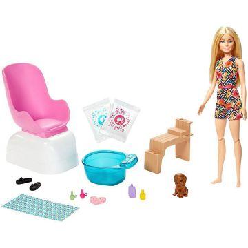 Barbie® Mani-Pedi Spa Playset, Blonde Barbie® Doll, Puppy, Fizzy Packs & Color-Change