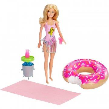 Barbie Doll and Playset with Donut Swim Ring, Table and More, Blonde