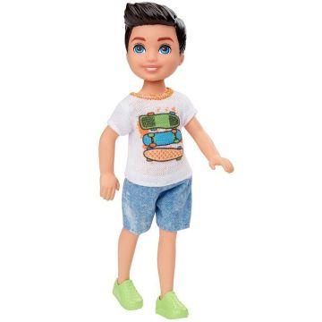 Barbie® Club Chelsea™ Boy Doll (6-inch Brunette) with Skateboard Shirt and Shorts