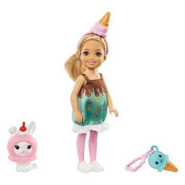 Barbie® Club Chelsea™ Dress-Up Doll in Ice Cream Costume, 6-inch Blonde with Pet Bunny