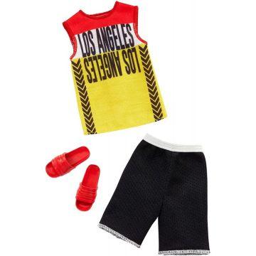Barbie Clothes: 1 Outfit for Ken Doll Includes Los Angeles Tank, Black Shorts and Red Sandals