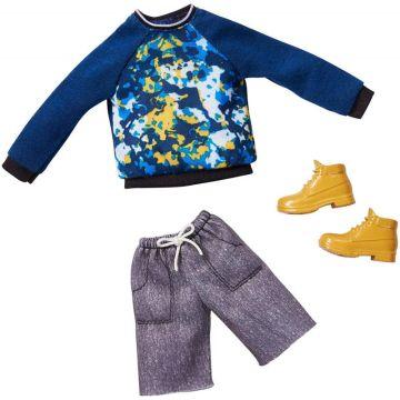 Barbie Fashions Pack: Ken Doll Clothes with Blue Graphic Sweatshirt, Gray Shorts & Boots