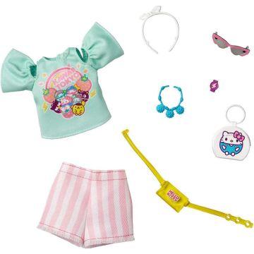 Barbie Storytelling Fashion Pack of Doll Clothes Inspired by Hello Kitty & Friends: Aqua Kawaii Tokyo Top, Striped Shorts & 6 Accessories Dolls