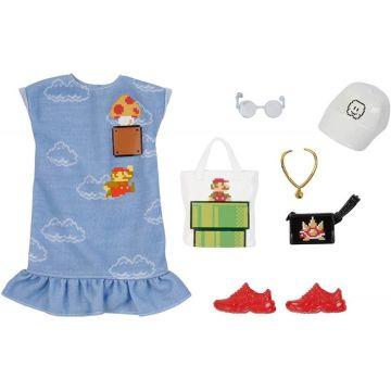 Barbie Storytelling Fashion Pack of Doll Clothes Inspired by Super Mario: Dress with Graphic Print & 6 Accessories Dolls