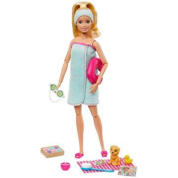 Barbie® Spa Doll, Blonde, with Puppy and 9 Accessories