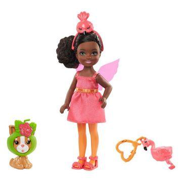 Barbie® Club Chelsea™ Dress-Up Doll in Flamingo Costume, 6-inch Brunette with Pet Kitten and Accessories