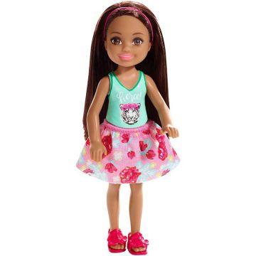 Barbie® Club Chelsea™ Doll, 6-inch Brunette Wearing Fierce Tiger Graphic and Removable Floral Skirt