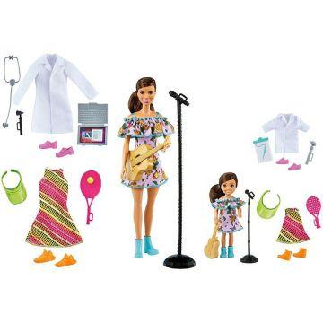 Barbie® & Chelsea™ Careers Playset: 2 Brunette Dolls and Doctor, Tennis Star & Musician Pieces