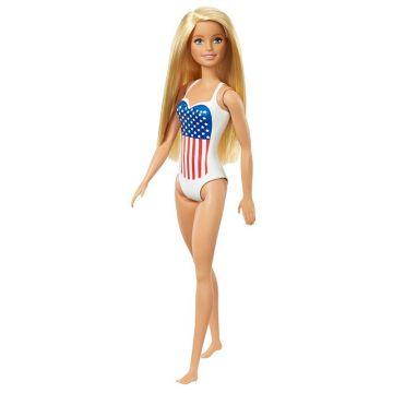 Barbie® Doll, Blonde, in Swimsuit with US Flag