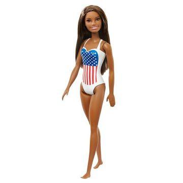 Barbie® Doll, Brunette, in Swimsuit with US Flag