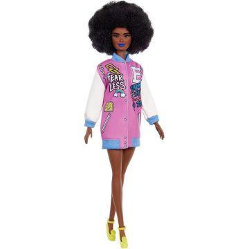 Barbie® Fashionistas™ Doll #156 with Brunette Afro & Blue Lips Wearing Graphic Coat Dress & Yellow Shoes