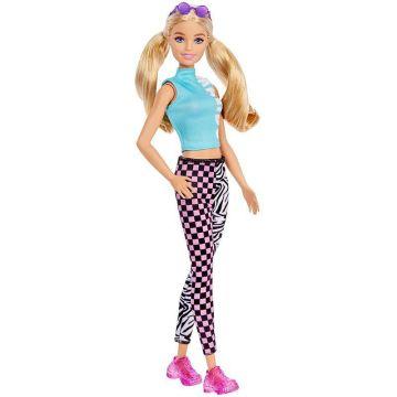 Barbie® Fashionistas™ Doll #158, Long Blonde Pigtails Wearing Teal Sport Top, Patterned Leggings, Pink Sneakers & Sunglasses
