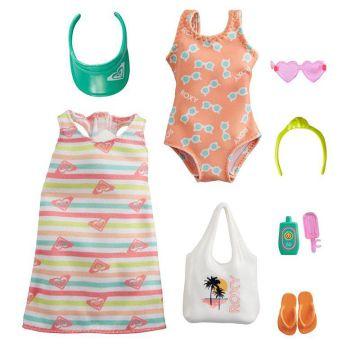 ​Barbie® Storytelling Fashion Pack of Doll Clothes Inspired by Roxy: Striped Dress, Roxy Swimsuit & 7 Beach-Themed Accessories for Barbie® Dolls Including Frozen Treat
