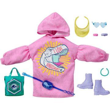 Barbie Fashions Storytelling Fashion Pack- Pink Hoodie with Dinosaur - Complete Look with Outfit & Accessories