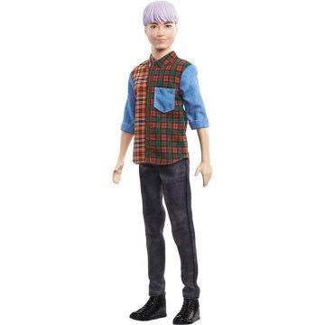 ​Barbie® Ken™ Fashionistas™ Doll #154 with Sculpted Purple Hair Wearing a Color-Blocked Plaid Shirt, Black Denim Pants & Boots