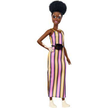 Barbie® Fashionistas™ Doll #135 with Vitiligo and Curly Brunette Hair Wearing Striped Dress and Accessories