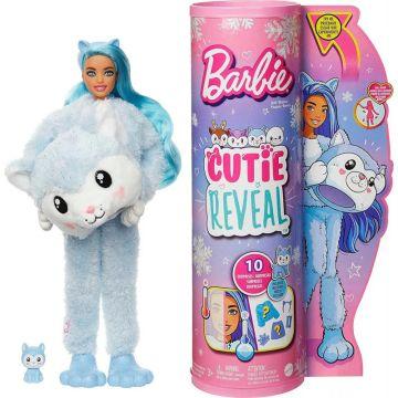 Barbie Doll Cutie Reveal Husky Plush Costume Doll With Pet, Color Change, Snowflake Sparkle