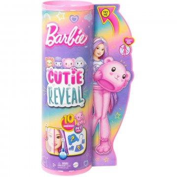 Barbie Cutie Reveal Doll & Accessories, Cozy Cute Tees Teddy Bear In “Love” T-Shirt, Purple-Streaked Pink Hair & Brown Eyes
