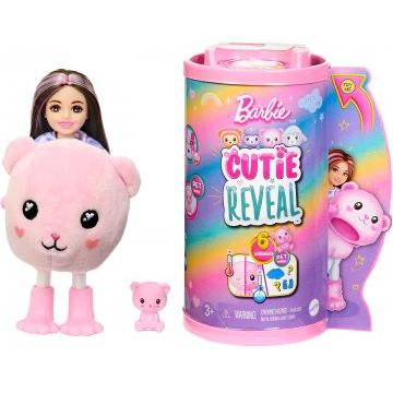 Barbie Cutie Reveal Cozy Cute Tees Series Chelsea Doll & Accessories, Plush Teddy Bear, Brunette Small Doll