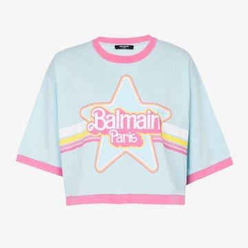 Balmain x Barbie Blue Cropped T-Shirt