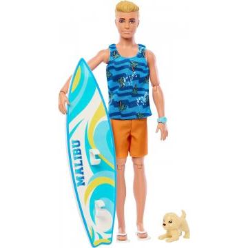 Ken Doll With Surfboard, Poseable Blonde Barbie Ken Beach Doll