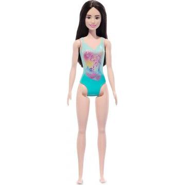 Beach Barbie Doll With Black Hair Wearing Tropical Blue Swimsuit