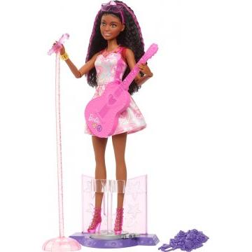 Barbie 65th Anniversary Doll & 10 Accessories, Pop Star Set with Brunette Singer Doll, Stage with Moving Feature & More