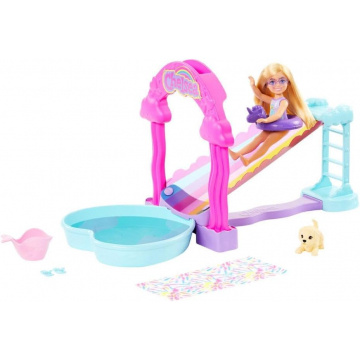 Rainbow Water Slide Set with Chelsea Doll and Puppy, Height 20 cm, Accessories Included