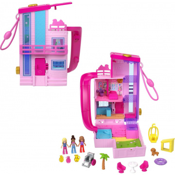 Barbie ​Polly Pocket Dreamhouse Compact, Dollhouse Playset with 3 Micro Dolls, 1 Puppy, 11 Accessories, Elevator & Pool