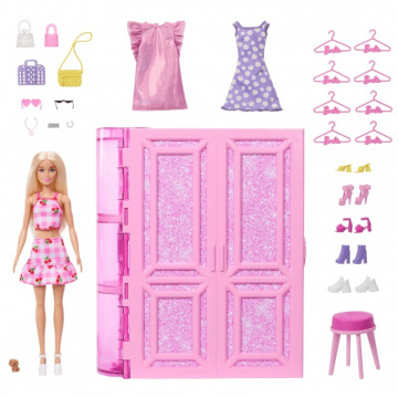 Barbie Dream Closet Playset with Blonde Fashion Doll, Clothes and Accessories, Over 36 Inches Wide, 25+ Pieces