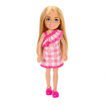 Barbie Chelsea Doll, Small Doll Wearing Removable Checked Dress With Blonde Hair & Blue Eyes