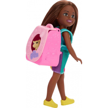 Barbie Family & Friends Playtime Kitty Backpack Brunette Chelsea Doll and Accessories, Including Backpack with Kitten, Bottle, and Yarn