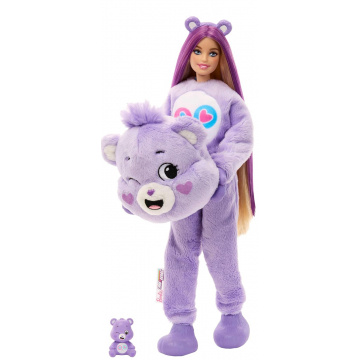 Barbie Cutie Reveal Care Bears Series Doll & Accessories in Cheer Bear Plush Costume, 10 Surprises