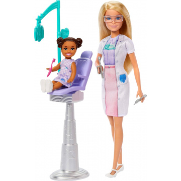 Barbie Dentist Doll with Blonde Fashion Doll with Blue Dress and Lab Coat, 1 Kid Doll, Medical Doctor Furniture & Accessories