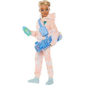 Barbie Dream Besties Doll and Accessories, Ken Posable Fashion Doll with Removable Fashions & Blonde Hair, 9 Summer & Skateboard Themed Pieces