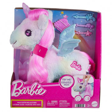 Barbie Walk With Me Allicorn Plush Toy With Lights & Sound, Stuffed Animal Set With Accessories