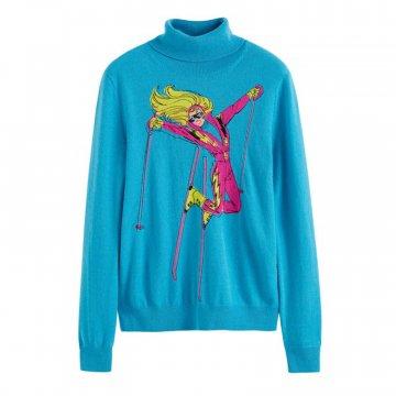 Blue Wool-Cashmere Ski Barbie Rollneck Sweater