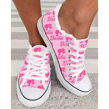 Barbie Letter Raw Hem Lace-up Sneakers