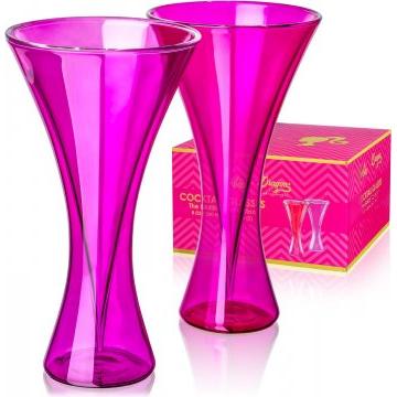 Dragon Glassware x Barbie Martini Glasses, Pink and Magenta Double Wall Insulated Cocktail Glass, 8 oz Capacity, Set of 2
