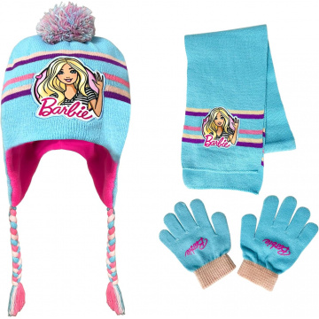 Bonamana Barbie Children's Hat with Scarf and Gloves, Knitted Hat Set, Winter Scarf, Winter Gloves