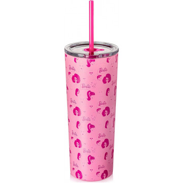 Dragon Glassware x Barbie Style Icon Tumbler, Stainless Steel Vacuum Insulated Travel Tumbler, Comes with Lid, Pink & Clear Straws, Keeps Hot Or Cold, Dishwasher Safe, Fits in Cup Holders, 24 oz