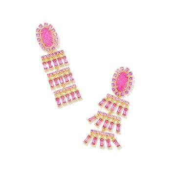 Barbie™ x Kendra Scott Gold Statement Earrings in Hot Pink Drusy