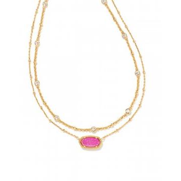 Barbie™ x Kendra Scott Gold Elisa Multi Strand Necklace in Hot Pink Drusy