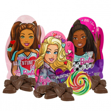Barbie Valentines Milk Chocolate Flavored Hearts, Individually Wrapped Bite Sized Candies, Gift Basket Filler Treats, 2.5 Ounces (Pack of 3) Candy Swirl Accessory Included