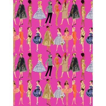 'Vintage Illustration' Wallpaper - 219 Barbie™ Pink