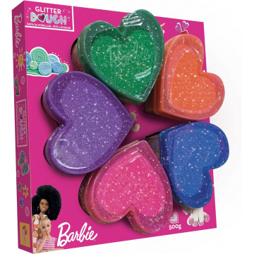 Liscianigiochi, Barbie Glitter Dough Kit Home, 5 heart-shaped jars, Glitter Plasticine, Pack 5 x 100 g