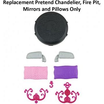 Barbie Replacement Parts Camping Van - CJT42 RV Pop Up Camper Vehicle Playset - Replacement Pretend Chandelier, Fire Pit, Mirrors and Pillows